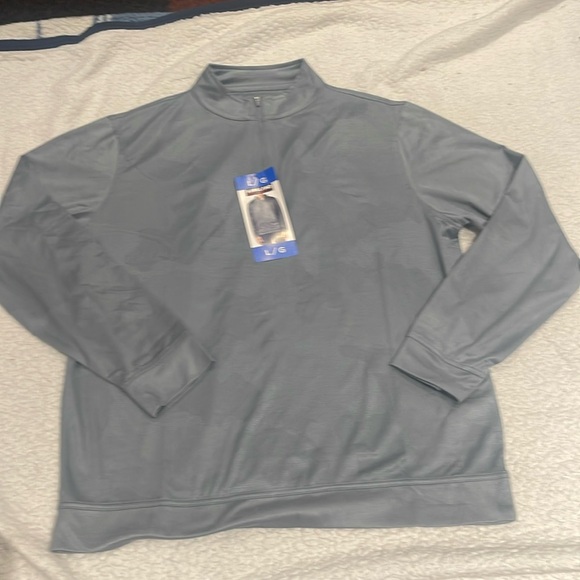 L: Kirkland Signature Men's performance 1/4 zip top- Light Blue - Picture 3 of 7